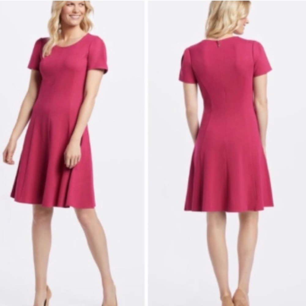 Draper James Size SM Short Sleeve Ponte Knit A-Line Dress In Deep Berry